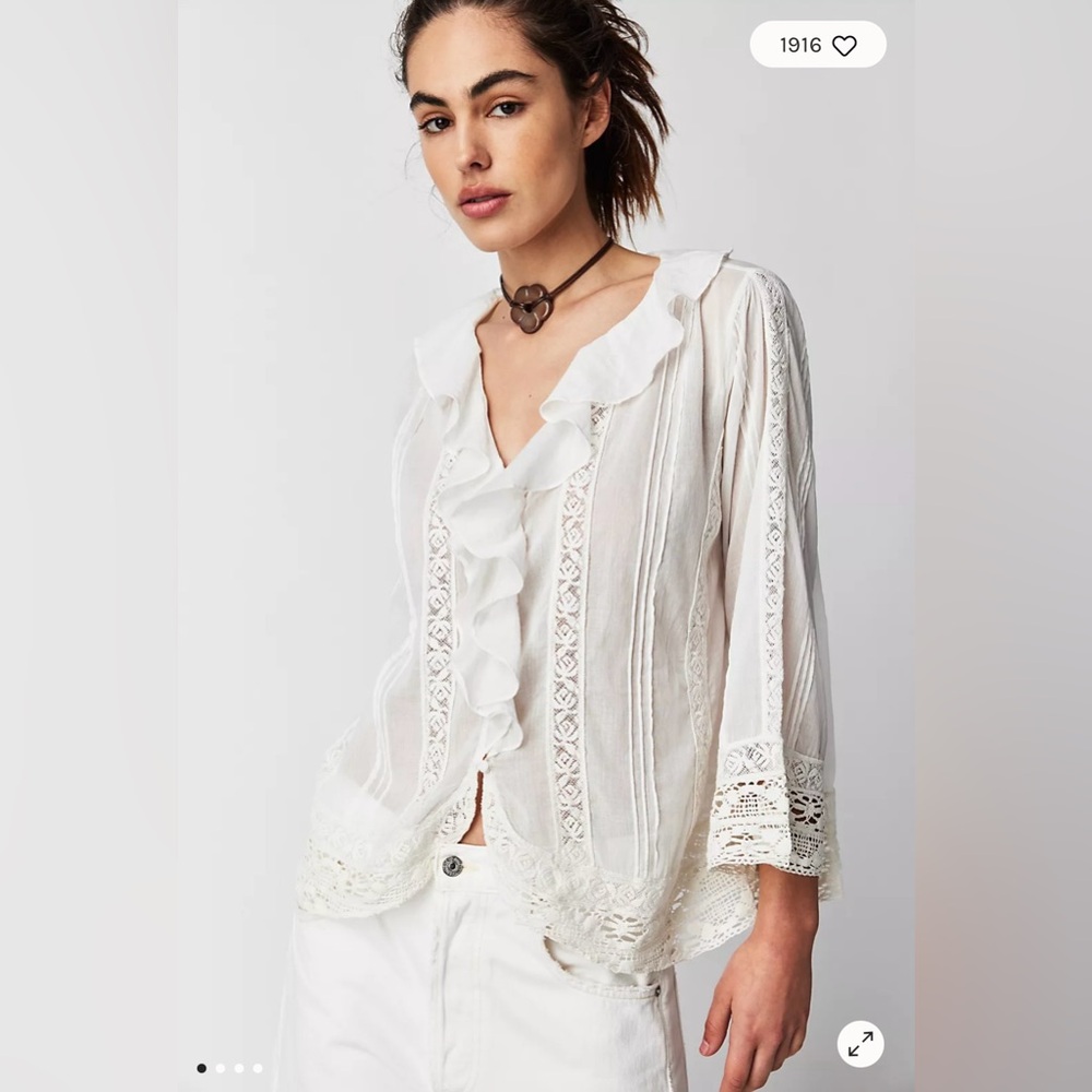 Free People Chante Ruffle Top in Ivory Combo Size L. NWT